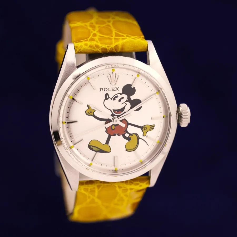 Rolex Oyster Precision — Acier, années 1970, cadran custom Mickey silver indexes jaunes