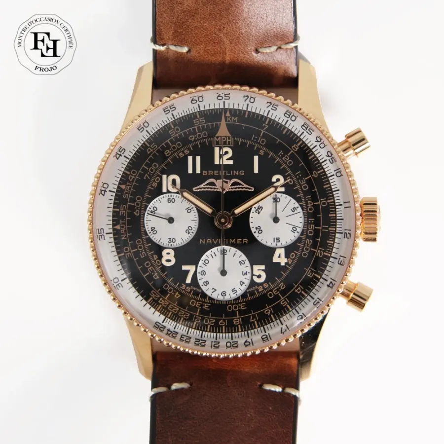 Breitling Navitimer 1959 chronographe Édition Limitée cadran noir bracelet cuir de veau brun 41mm