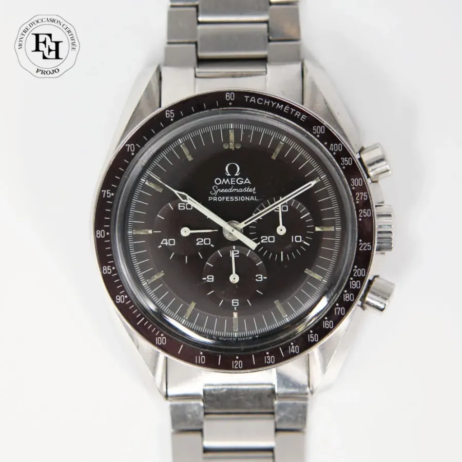 Omega Speedmaster Moonwatch chocolat mécanique cadran noir bracelet acier 42 mm