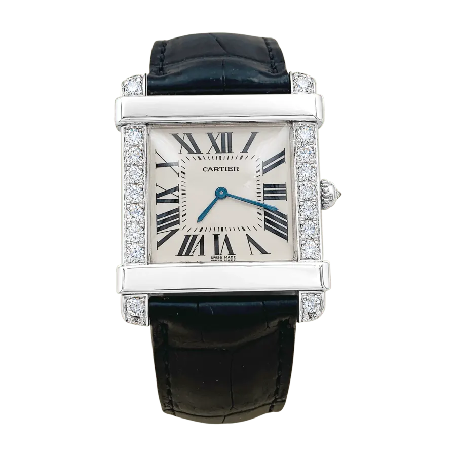 Cartier "Tank Chinoise", platine, or blanc et diamants.